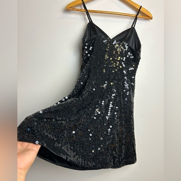 VTG Y2K Micro Mini Dress Niteline Della Roufogali 6 Black Sequin Beaded Hoco - Picture 3 of 15